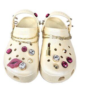 Crocs Women's Glitzy Cream Jeweled clogs SZ10